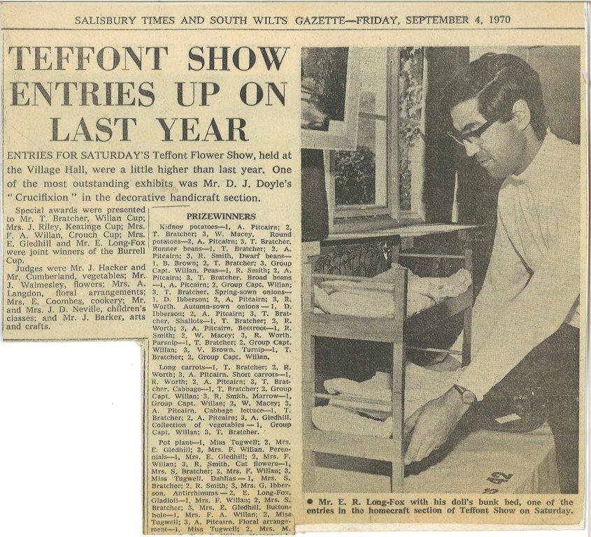 Newspaper cutting Teffont Village Show 1970